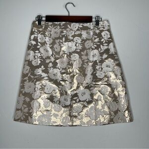 NWT J. Crew Metallic Floral A-Line Skirt Size 6 Champagne Gold Cream Office